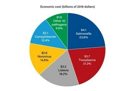 Pathogens causing most food borne illness cost in the United States