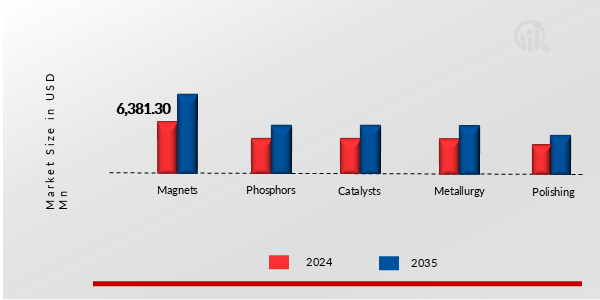 RARE EARTH ELEMENTS MARKET SHARE BY APPLICATION 2024 AND 2035