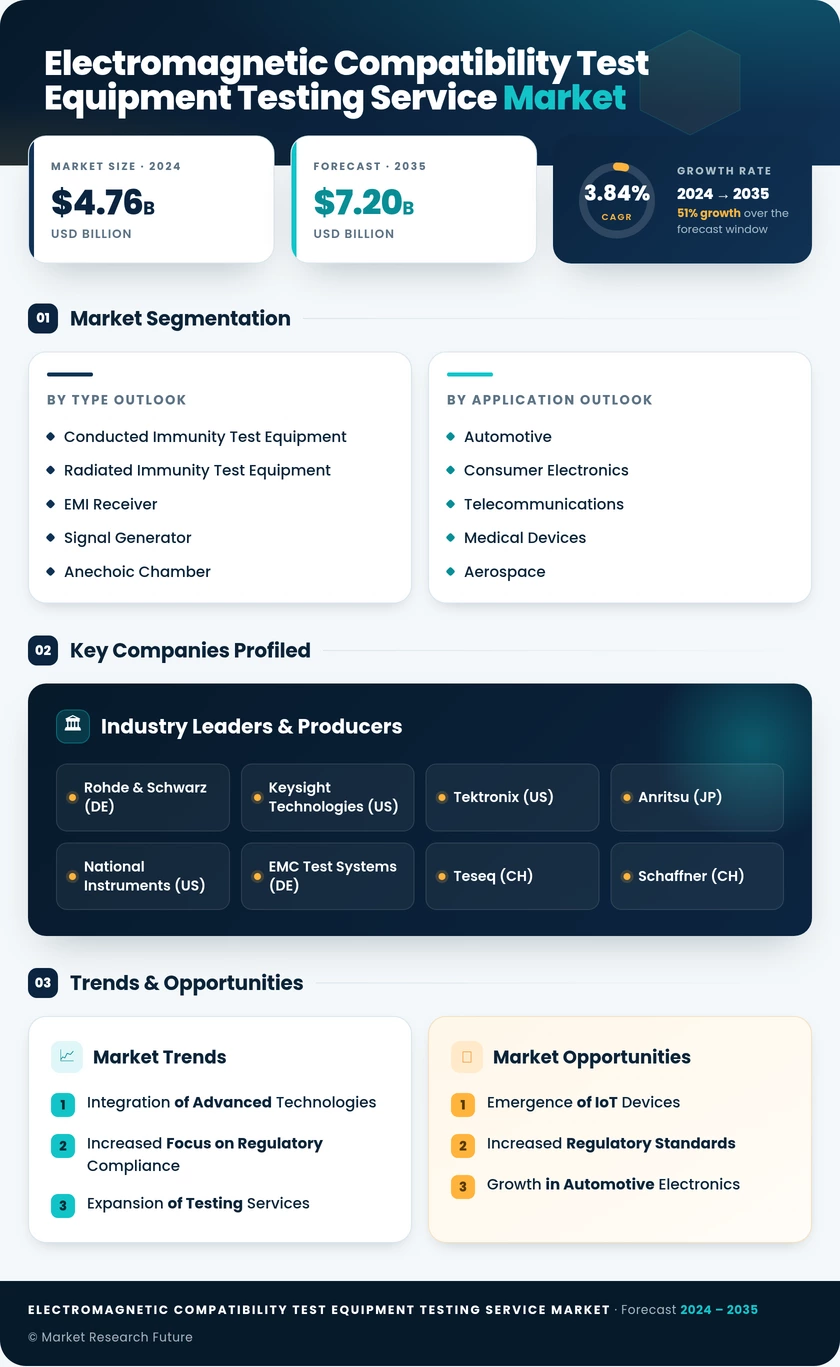 Electromagnetic Compatibility Test Equipment and Testing Service Market Research Report 2035 Infographic