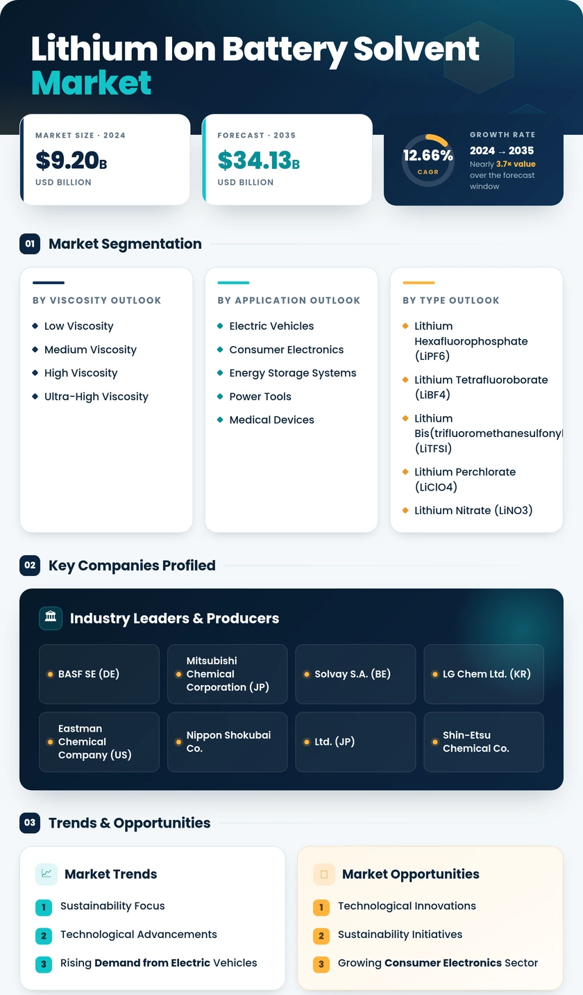 Lithium Ion Battery Solvent Market Research Report- Global Forecast By 2035 Infographic