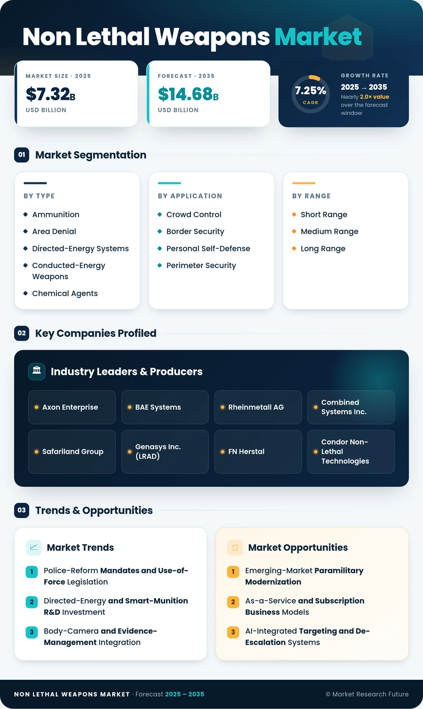 Non-Lethal Weapons Market Report Information – Forecast to 2035 Infographic