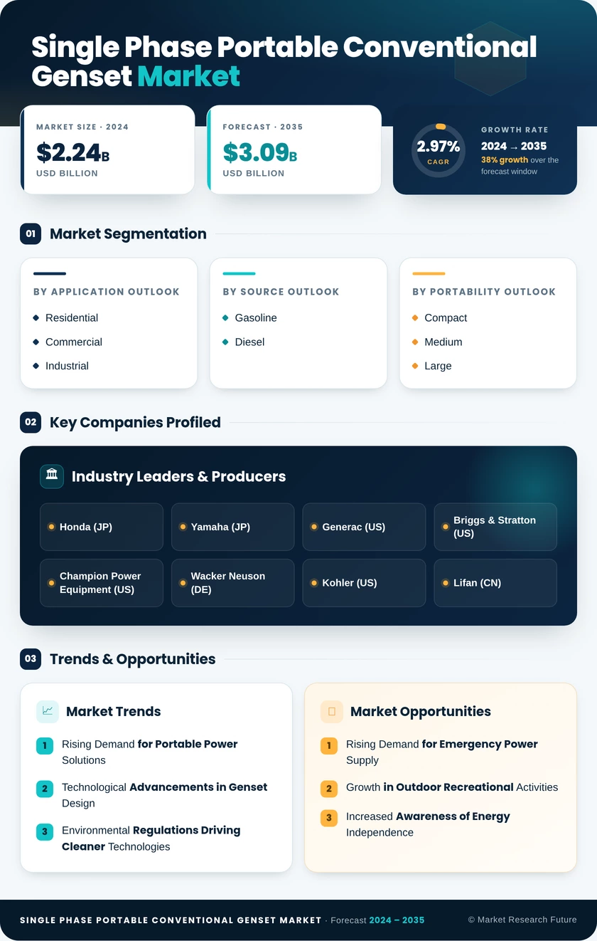 Single Phase Portable Conventional Genset Market Research Report — Global Forecast till 2035 Infographic