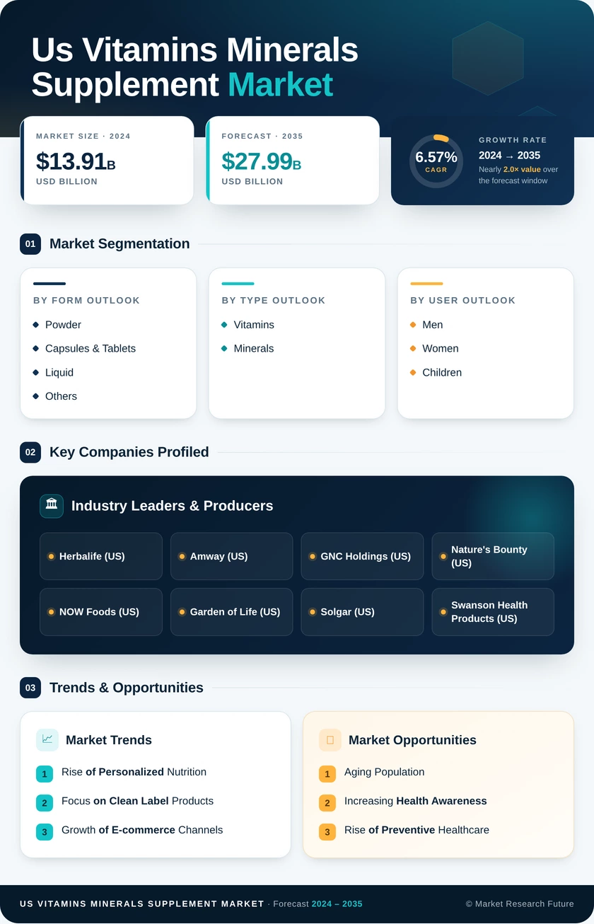 US Vitamins Minerals Supplement Market Research Report — Forecast till 2035 Infographic